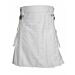 White Utility Kilt With Leather Strap