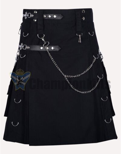 Fashion Black Utility Kilt For Men